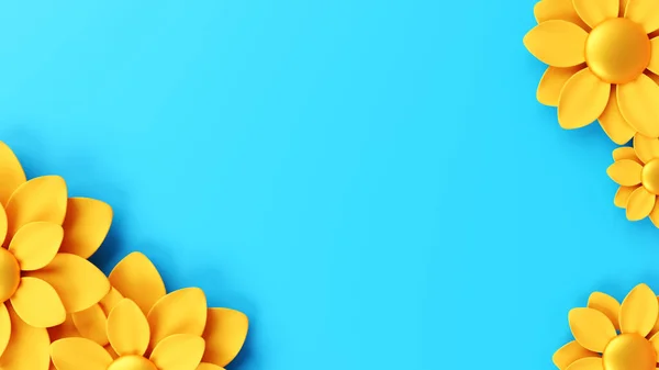 Sárga Virágok Kék Háttérrel Renderelés — Stock Fotó