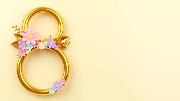 Arkaplanda 8 numara ve pastel çiçeklerle ulusal kadınlar günü için altın var.