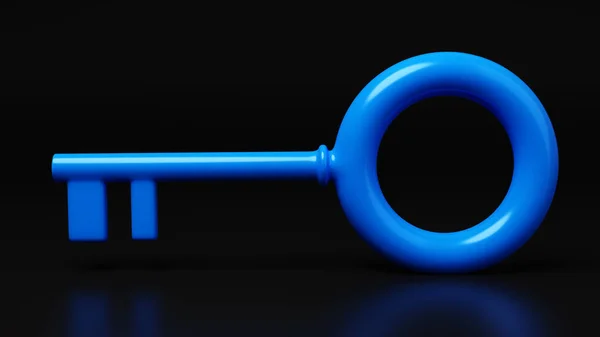 Blue key on a black background.