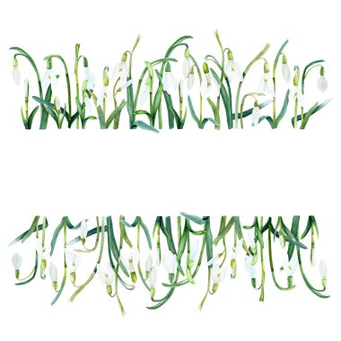 Kar damlalı pankart. El çizimi suluboya çizimi beyaza izole edilmiş. Kutlama kartı, davetiye, dekor için.