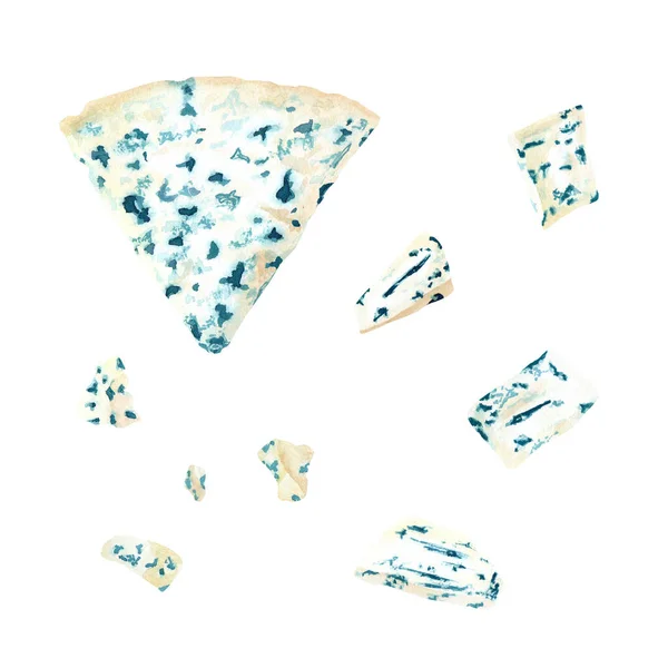 Trojúhelník Modrou Skořápkou Drobky Plátky Ručně Kreslené Akvarel Potravin Ilustrace — Stock fotografie