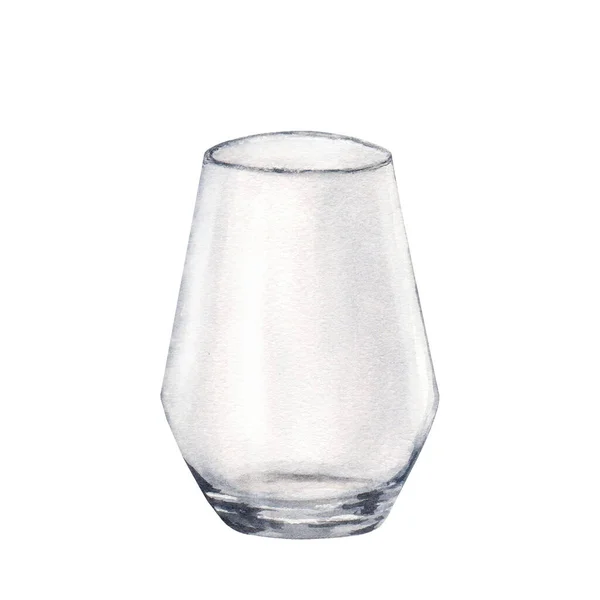 Vidro Transparente Vazio Para Água Coquetel Suco Ilustração Aquarela Desenhada — Fotografia de Stock