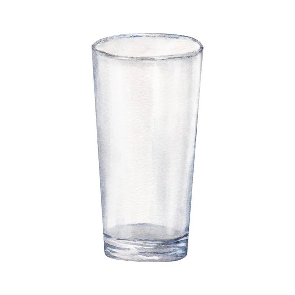 Vidrio Transparente Vacío Para Agua Cóctel Jugo Ilustración Acuarela Dibujada — Foto de Stock