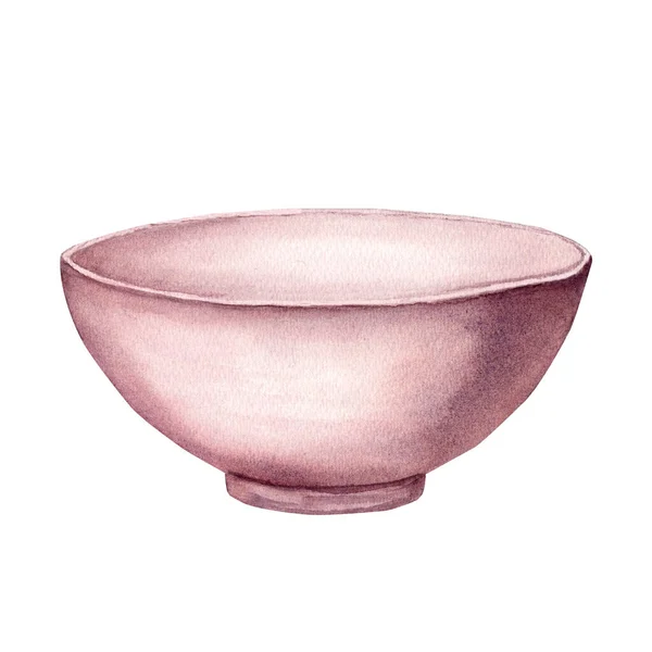 陶瓷空碗 手绘水彩画 在白色背景上隔离 用于剪贴画菜单 — 图库照片