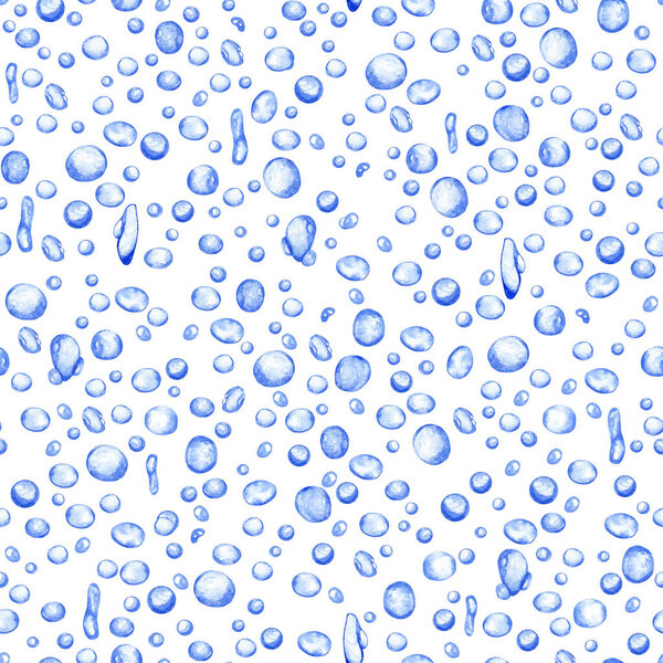 Watercolor seamless pattern with water bubbles. Illustration isolated on white background for wrapping, wallpaper, fabric, textile