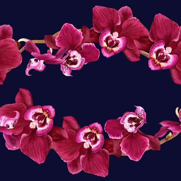 Акварель Бесшовный Узор Тропической Цветочной Орхидеей Phalaenopsis Ветви Цвету Иллюстрация — стоковое фото
