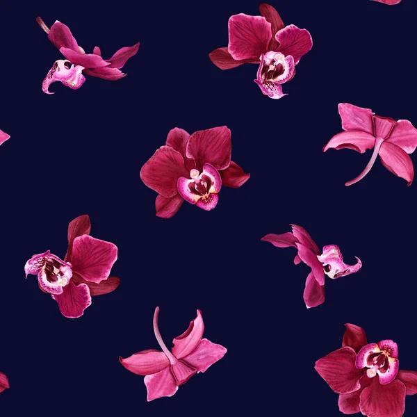 Акварель Бесшовный Узор Тропической Цветочной Орхидеей Phalaenopsis Цветет Иллюстрация Упаковки — стоковое фото