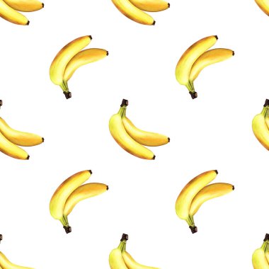 Uzatılmış, yenilebilir sarı meyveli, böğürtlenli muzlu suluboya desenli. Beyaz arka planda el çizimi illüstrasyon. Sarma, duvar kağıdı, kumaş, tekstil için..