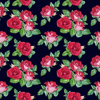 Çiçekli kusursuz desen çiçek açar ve tomurcuklanır. Botanik suluboya çizimi. Sarma, duvar kağıdı, kumaş, tekstil için.