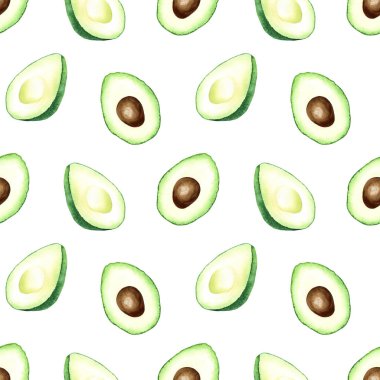 Sulu boya ve yeşil avokado. Beyaz arka planda izole edilmiş elle çizilmiş yemek çizimi. Sarma, duvar kağıdı, kumaş, tekstil için.