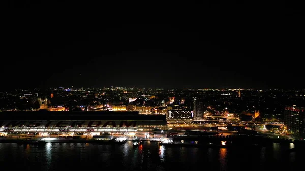 Amsterdam Por Noche Vista Aérea Del Dron — Foto de Stock