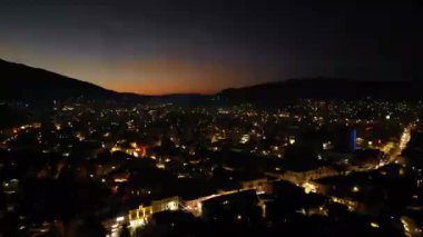 Fly over the city aerial footage