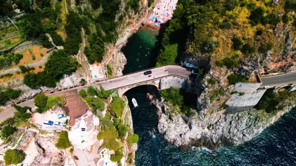 Dech Beroucí Drama Amalfi Coast Zachycené Fotografii Skalní Vesnice Azurové — Stock video