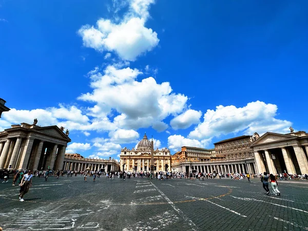 Ikonisk Över Vatikanstaten Med Peterskyrkan Och Torget Sola Gyllene Solljus — Stockfoto