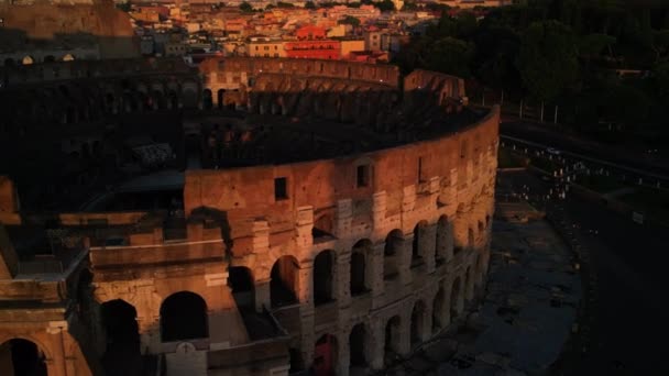 Západ Slunce Silueta Koloseum Majestátní Starověké Amfiteátr Vyzařující Bohaté Dědictví — Stock video