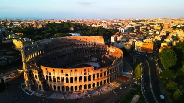 Naplemente Sziluettje Colosseum Egy Fenséges Ősi Amfiteátrum Áradó Gazdag Öröksége — Stock videók