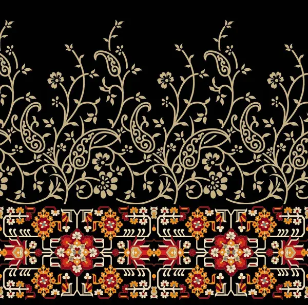 Tekstil tasarımı için Paisley arkaplan dokusunu tekrarlayan Sınır Tasarımı Allover. Dijital ve ekran tekstili için süslemeli ve soyut çiçek deseni ve ayrıca duvar kağıdı yazdırma