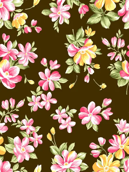 Tekstil tasarımı için arkaplan dokusunu tekrarlayan su rengi Çiçekleri. Dijital ve ekran tekstili için süslemeli ve soyut çiçek deseni ve ayrıca duvar kağıdı yazdırma