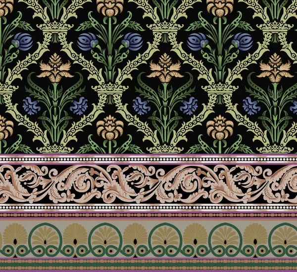 Zarif sınır tasarımı, kaliteli paisleyler ve motifler. Geleneksel Çiçek tarzı sınır sanatı. El yapımı resim, trend, doku, klasik el çizimi.