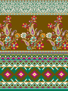 Tekstil arkaplan çizgileri ve soyut çiçekler için Paisley Tarzı sınır tasarımı Dijital baskı ve ekran yazdırma için Desensel Tekstil tasarımı 