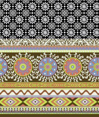 Tekstil arkaplan çizgileri ve soyut çiçekler için Paisley Tarzı sınır tasarımı Dijital baskı ve ekran yazdırma için Desensel Tekstil tasarımı 