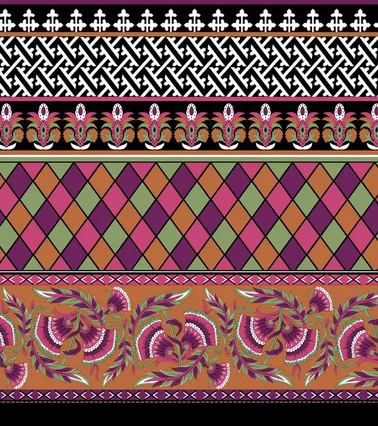 Arka plan, duvar kağıdı ve dijital kumaş baskı için tekstil çiçek desenli sınır tasarımı süslemeli soyut ve geometrik görüntü 