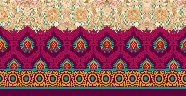 tekstil Sınır Tasarımı Çiçekler ve Geometrik Arkaplan 