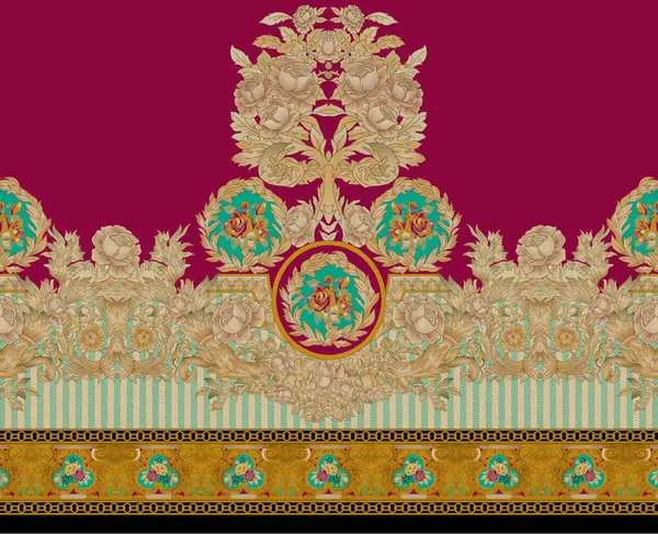 tekstil Sınır Tasarımı Çiçekler ve Geometrik Arkaplan 