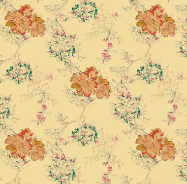 Sayısal ve Ekran Yazdırma Tasarımı için Tekstil Çiçekleri Deseni