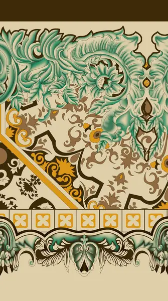 Tekstil Geometriği ve Çiçekler Soyut sınır Tasarımı Dijital ve Ekran Yazdırma Tasarımı  