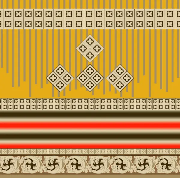 Tekstil Geometriği ve Çiçekler Soyut sınır Tasarımı Dijital ve Ekran Yazdırma Tasarımı  