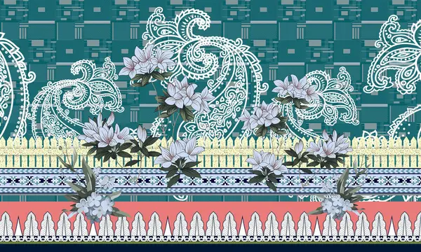 Kumaş baskı tasarımı için tekstil Soyut ve Geometrik Çiçekler kenarlıkları Dijital ve ekran desenli desen biçimi 