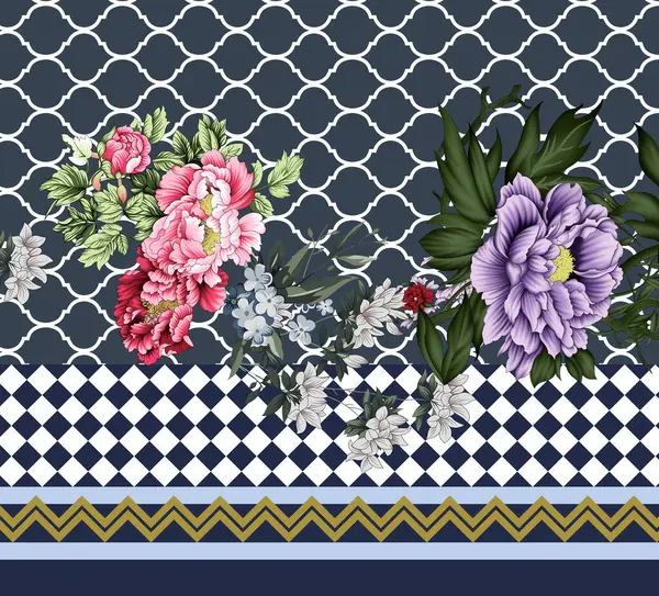 Kumaş baskı tasarımı için tekstil Soyut ve Geometrik Çiçekler kenarlıkları Dijital ve ekran desenli desen biçimi 