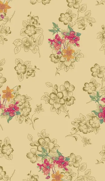 Sayısal ve Ekran Yazdırma Tasarımı için Tekstil Çiçekleri Deseni