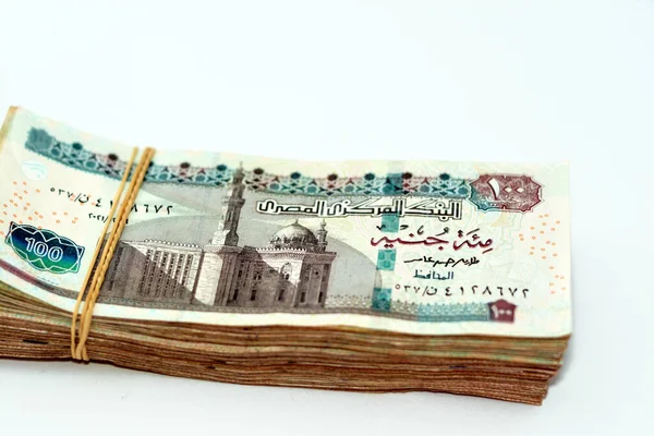 Montón 100 Cien Libras Egipcias Billetes Dinero Serie 2021 Lado — Foto de Stock