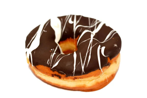 Brown White Chocolate Ring Donut Glazed Yeast Raised American Style — Stock Photo, Image