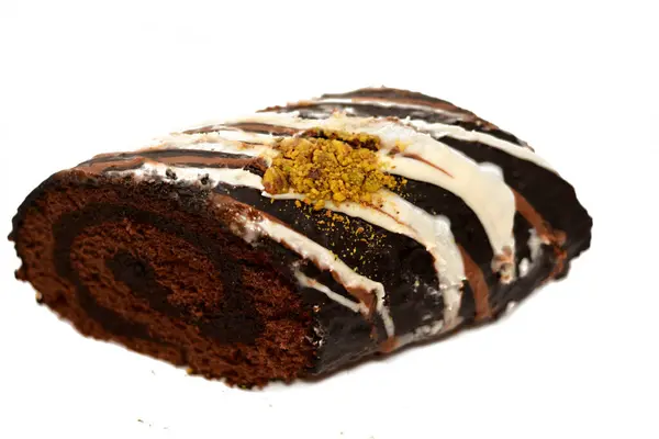 Çikolatalı Kek Rulo Sviçre Dürümü Vanilyalı Kremalı Hafif Çikolatalı Kek — Stok fotoğraf