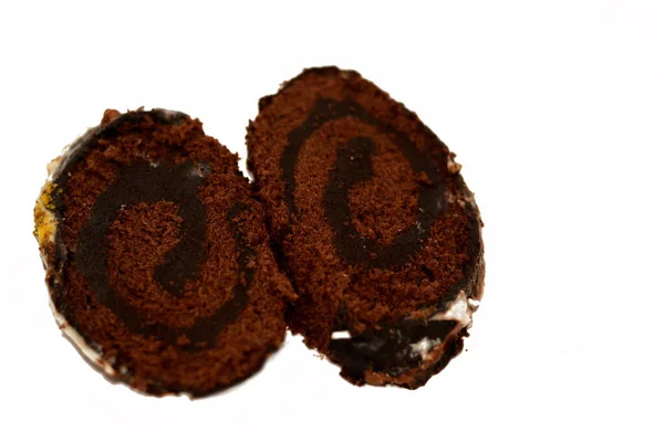 Шоколадный Рулон Швейцарский Рулон Сочетание Легкого Шоколадного Бисквита Сладкими Ванильными — стоковое фото