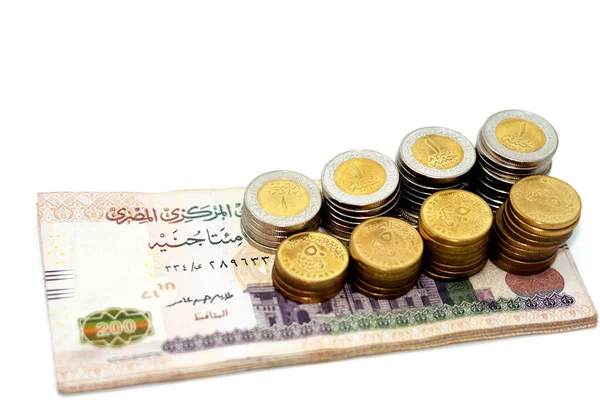 Mucchio 200 Egp Duecento Sterline Egiziane Banconote Denaro Con Pile — Foto Stock