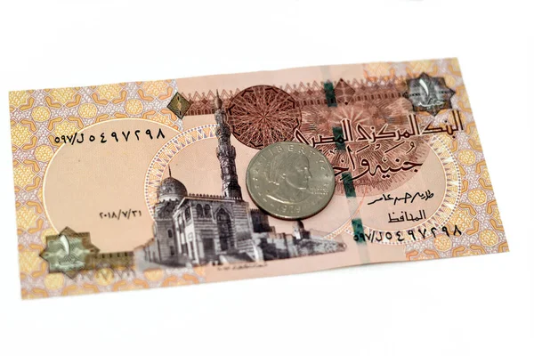 Egyptské Americké Peníze Pozadí Egp Jedna Egyptská Libra Bankovky Rysy — Stock fotografie