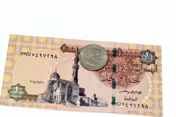 Fondo Dinero Egipcio Estadounidense Egp Billete Una Libra Egipcia Cuenta — Foto de Stock