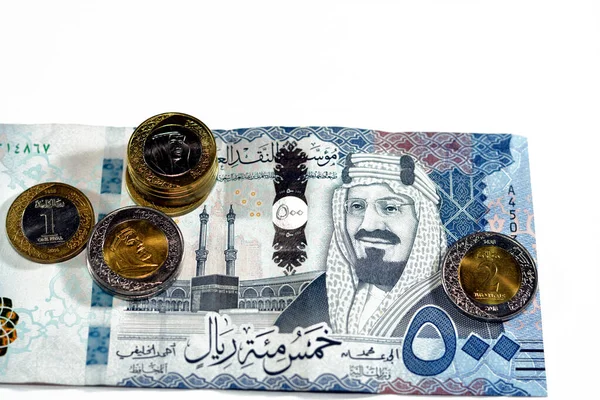 500 Sar Fünfhundert Saudische Rial Bargeldschein Mit Einem Stapel Saudischer — Stockfoto