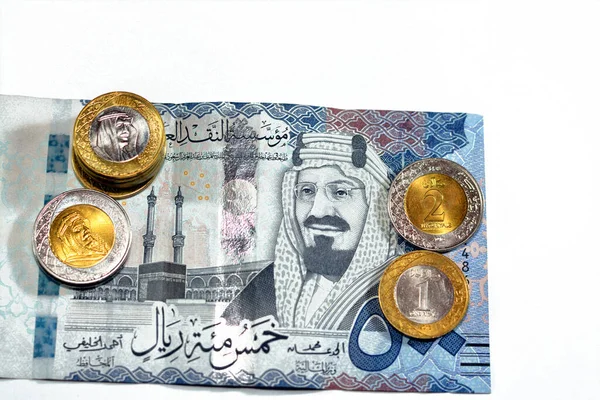 500 Sar 500 Suudi Arabistan Riyalisti Riyal Para Yığınıyla Birlikte — Stok fotoğraf