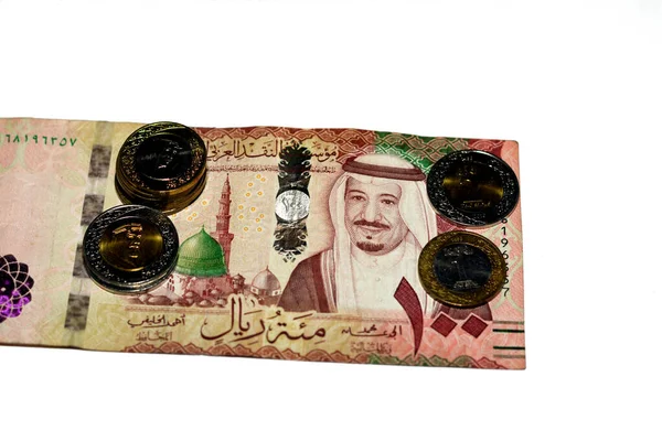 100 Sar Сто Риялов Саудовской Аравии Наличные Деньги Банкноты Грудой — стоковое фото