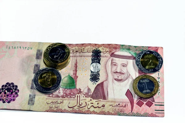 100 Sar Száz Szaúd Arábiai Riyal Készpénz Bankjegy Egy Halom — Stock Fotó