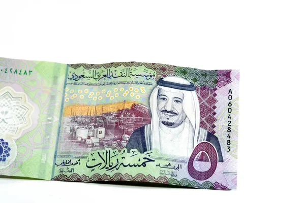 Lado Oposto Novo Polímero Sar Cinco Riais Arábia Saudita Notas — Fotografia de Stock