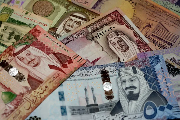 Saudiarabien Riyals Pengar Sedlar Insamling Olika Tider Och Värden Har — Stockfoto