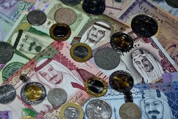 Saudi Arabien Rial Geldscheine Und Münzsammlung Aus Verschiedenen Zeiten Und — Stockfoto
