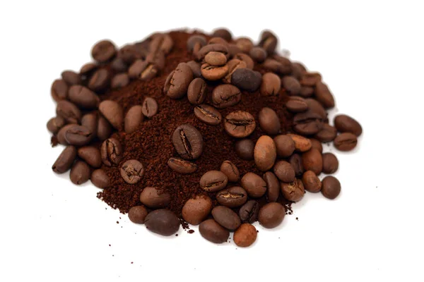 Bohnen Samen Und Gemahlener Kaffee Der Coffea Pflanze Und Quelle — Stockfoto