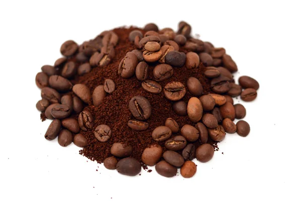 Kávénövény Babja Magja Őrölt Kávéja Valamint Kávé Forrása Pip Belül — Stock Fotó